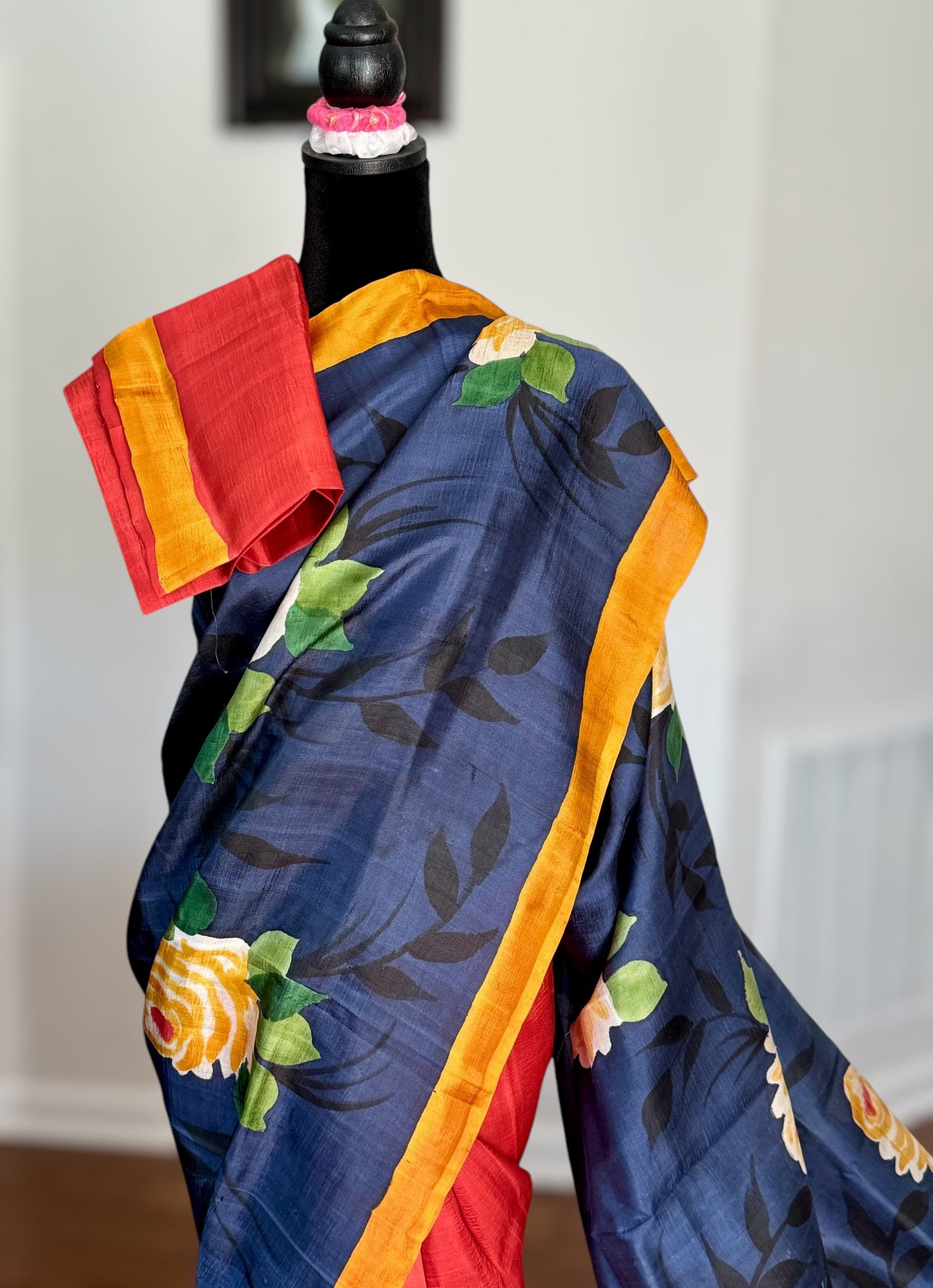 Orange with blue combination half saree concept Light weight bishnupuri hand painted pure silk saree|Value Vogue