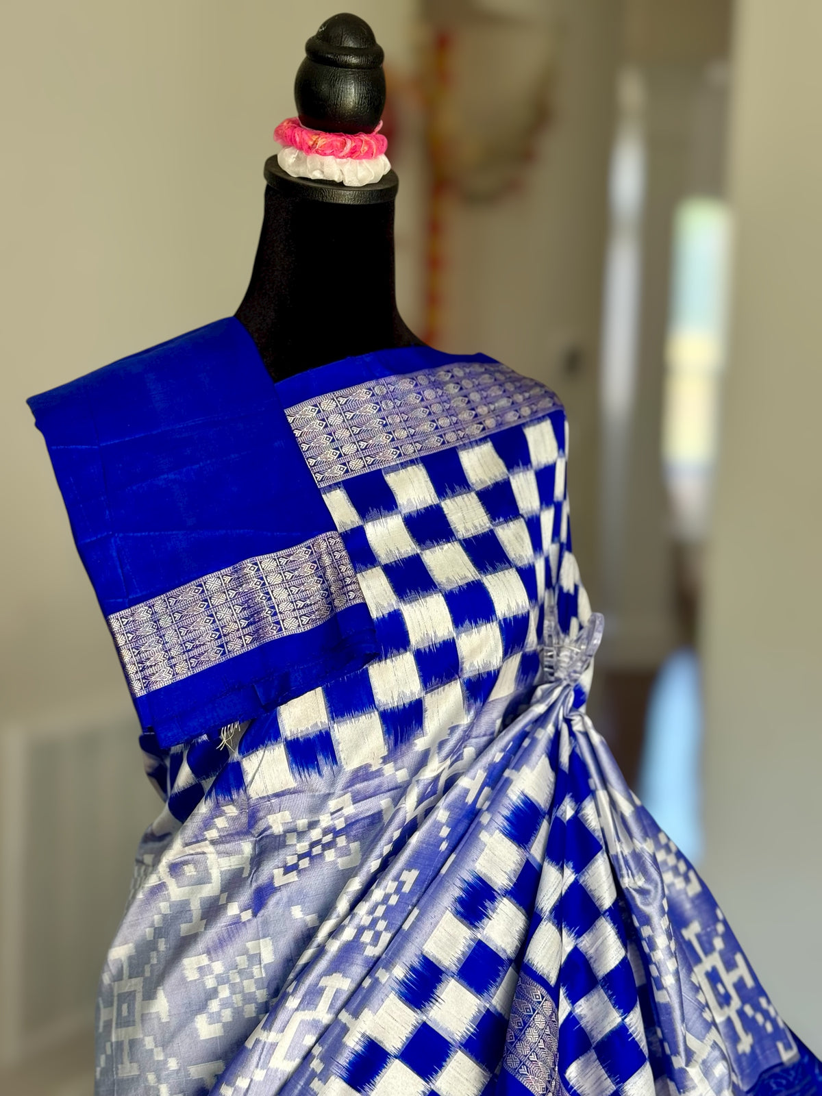 Blue handwoven pasapali Sambalpuri ikat pure silk saree | Odisha weaves