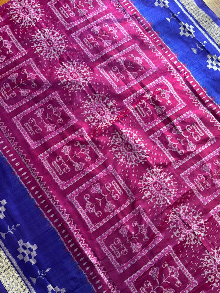 Pink handwoven Sambalpuri Ikat Silk saree |Odisha Weaves