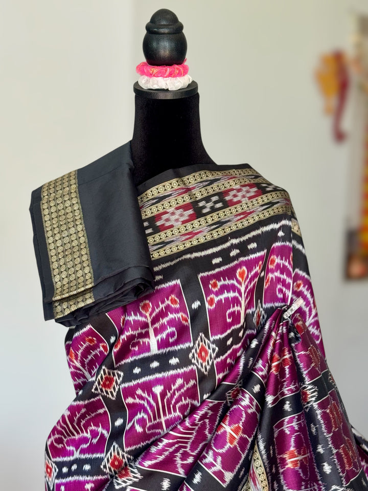 Handwoven Pure Silk ikat Khandua Saree Magenta|Mishrita |Odisha Weaves