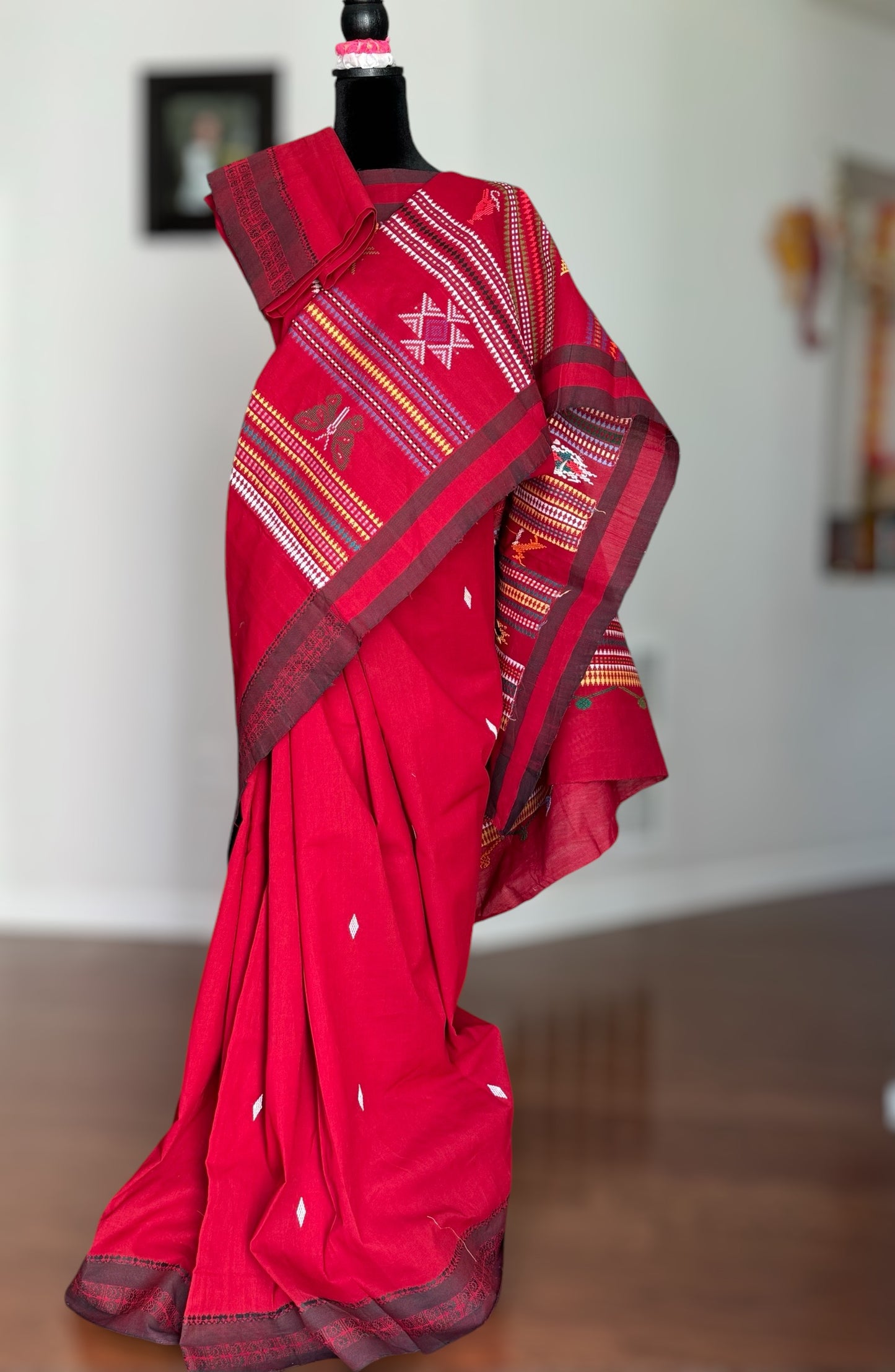 Maroon-ish Red Original Ganjam Bomkai Cotton Saree from Odisha Weaves