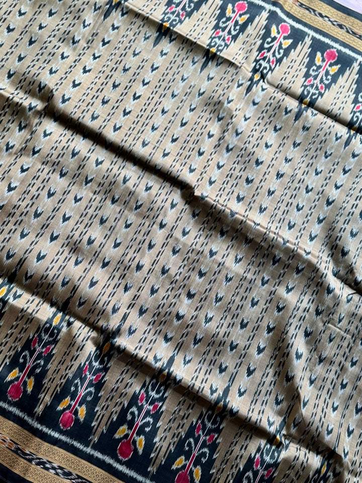 Handwoven Pure Silk ikat Khandua Saree Beige-Gold|Mishrita |Odisha Weaves