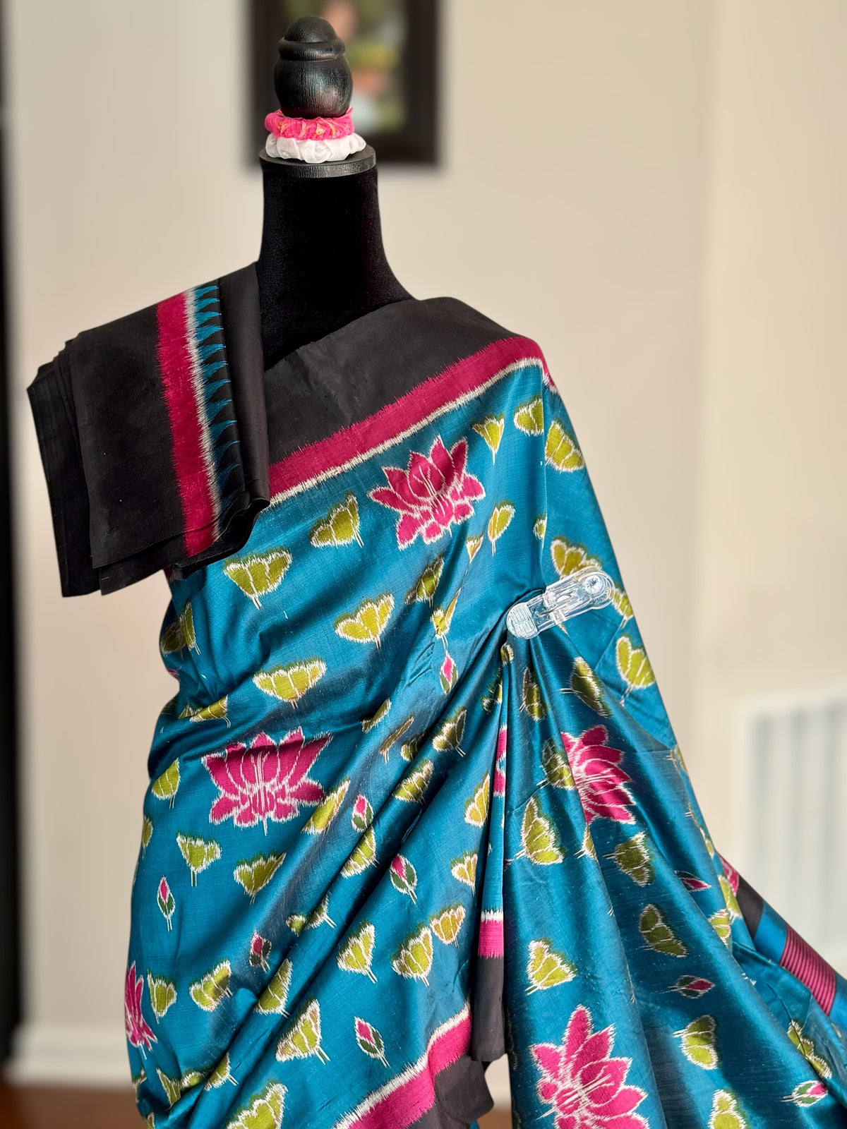 Lotus theme handwoven ikat pure silk saree|Odisha Weaves|Contemporary Ikat|