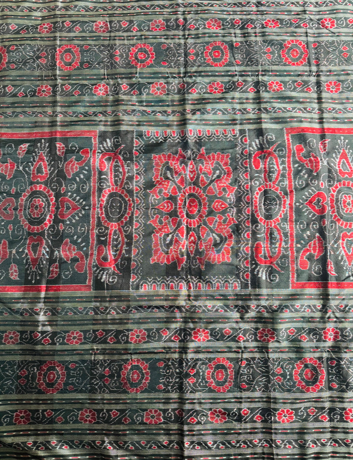 Handwoven Utkal Laxmi Sambalpuri ikat pure silk saree, Maroon Ikat pallu|Odisha Weaves|