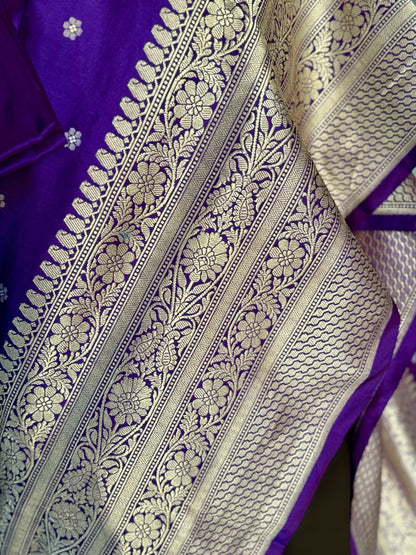 Exquisite piece of Banarasi handloom katan pure silk saree in purple