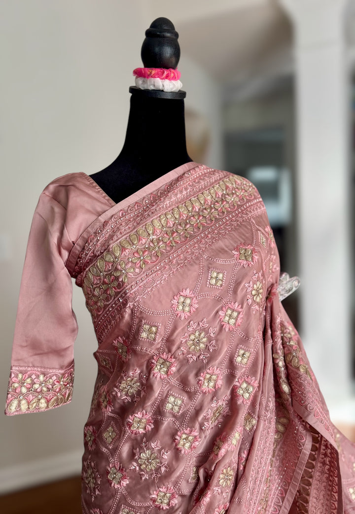 Muave Color gota and embroidery work designer satin crep silk saree|Party Wear Saree|PPS