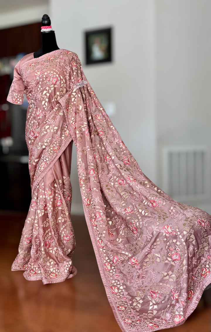 Muave Color gota and embroidery work designer satin crep silk saree|Party Wear Saree|PPS
