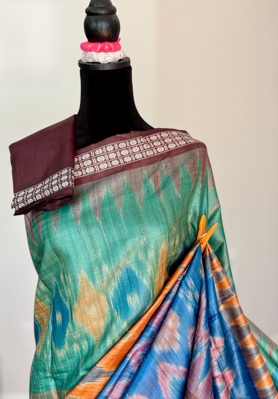 Multi colored Gopalpur handwoven pure Tussar silk saree with ikat pallu|Odisha weaves