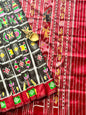 Black with red combinations Contemporary ikkat pure silk saree with Nabakothi theme