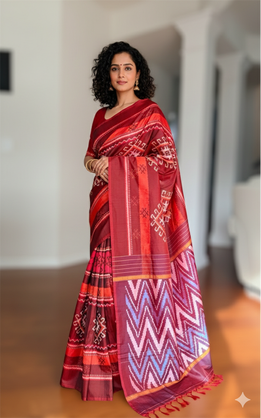 Uzbek inspired Pochampally handwoven ikat pure silk saree