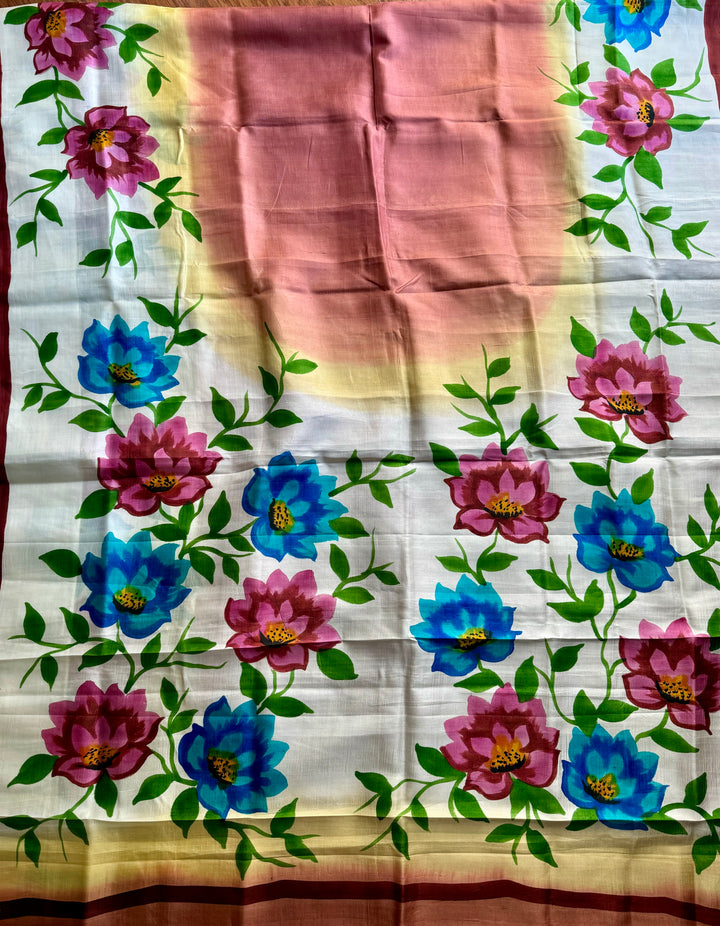 Ombre with beautiful flower design Light weight,Hand painted Pure silk saree| Value Vogue