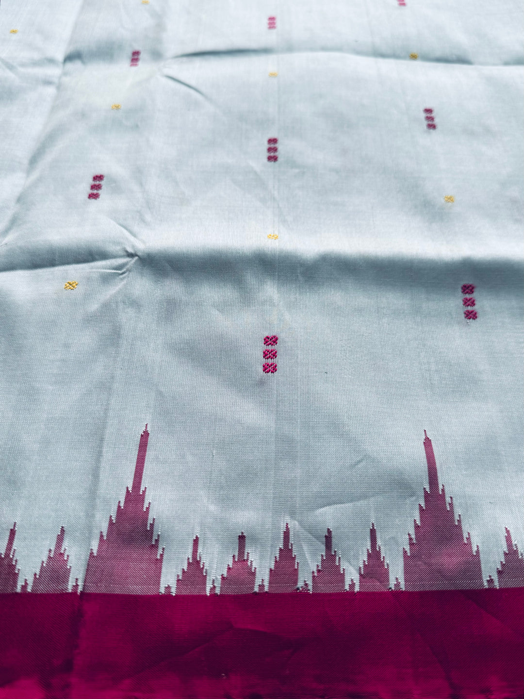 Blueish Grey with Magenta Phoda kumbha Sambalpuri handwoven pure Silk Saree with Dobby weaved Pallu |Odisha Weaves