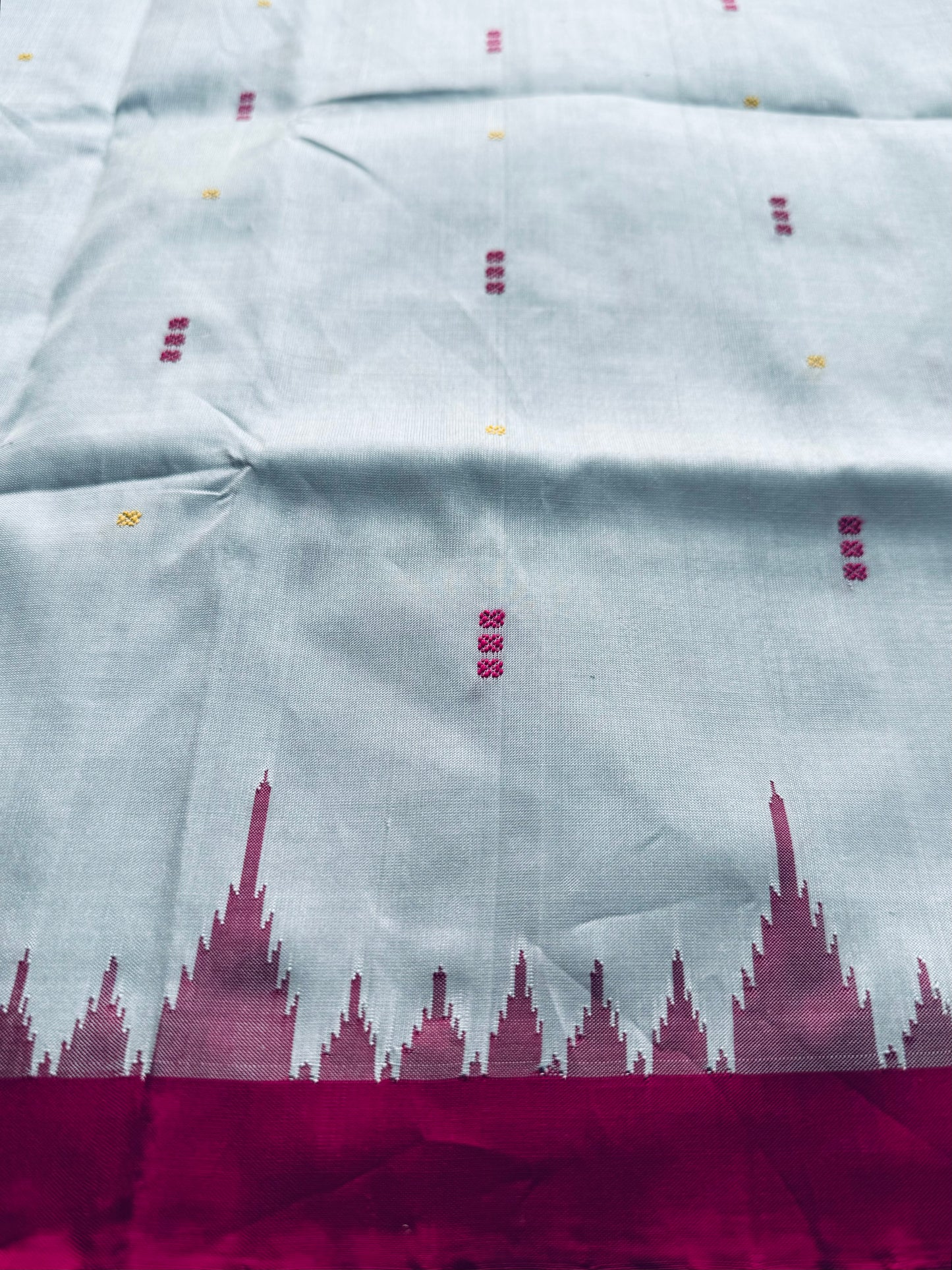 Blueish Grey with Magenta Phoda kumbha Sambalpuri Puri Silk Saree with Dobby weaved Pallu