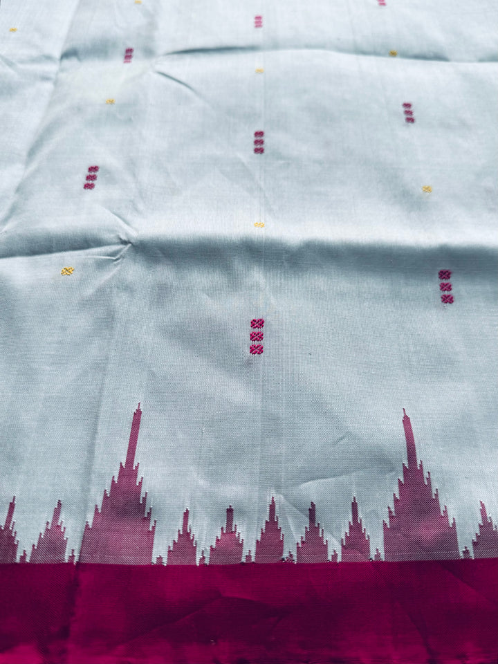 Blueish Grey with Magenta Phoda kumbha Sambalpuri handwoven pure Silk Saree with Dobby weaved Pallu |Odisha Weaves