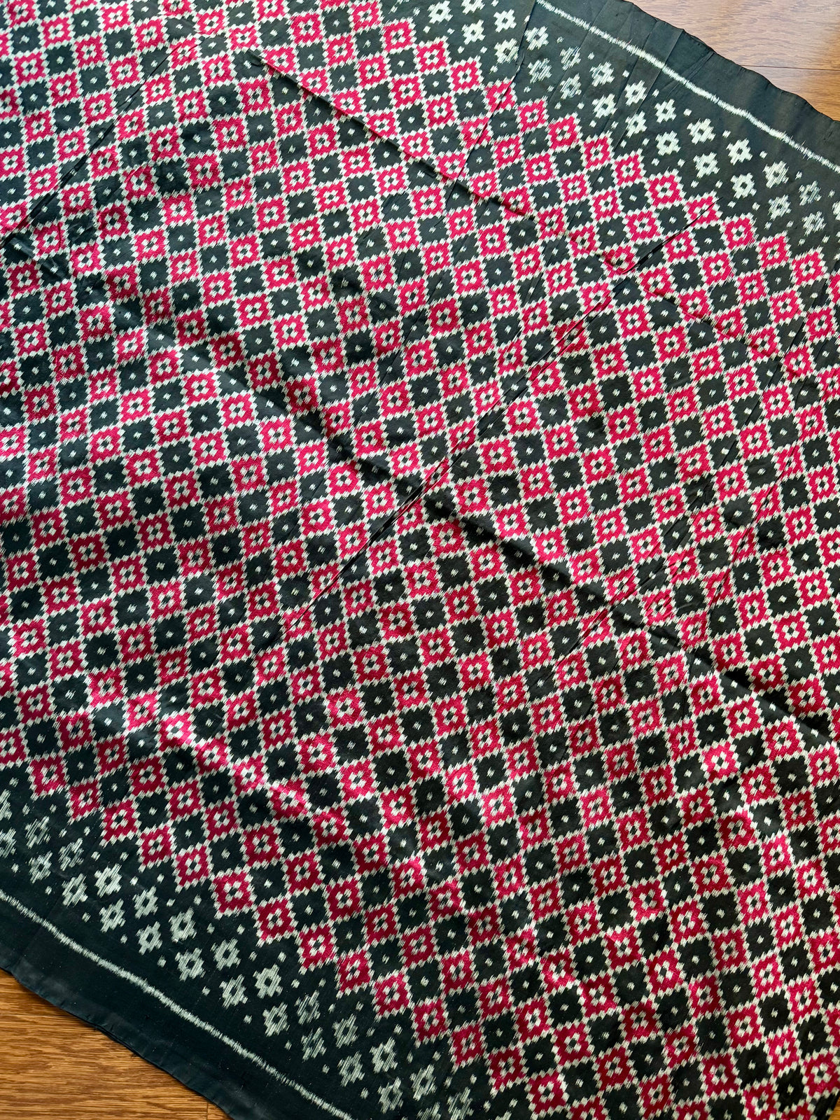 Black with red handwoven ikat pure silk saree|Odisha Weaves|Contemporary Ikat|Antara