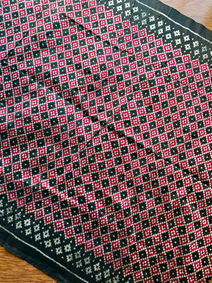 Black with red handwoven ikat pure silk saree|Odisha Weaves|Contemporary Ikat|Antara