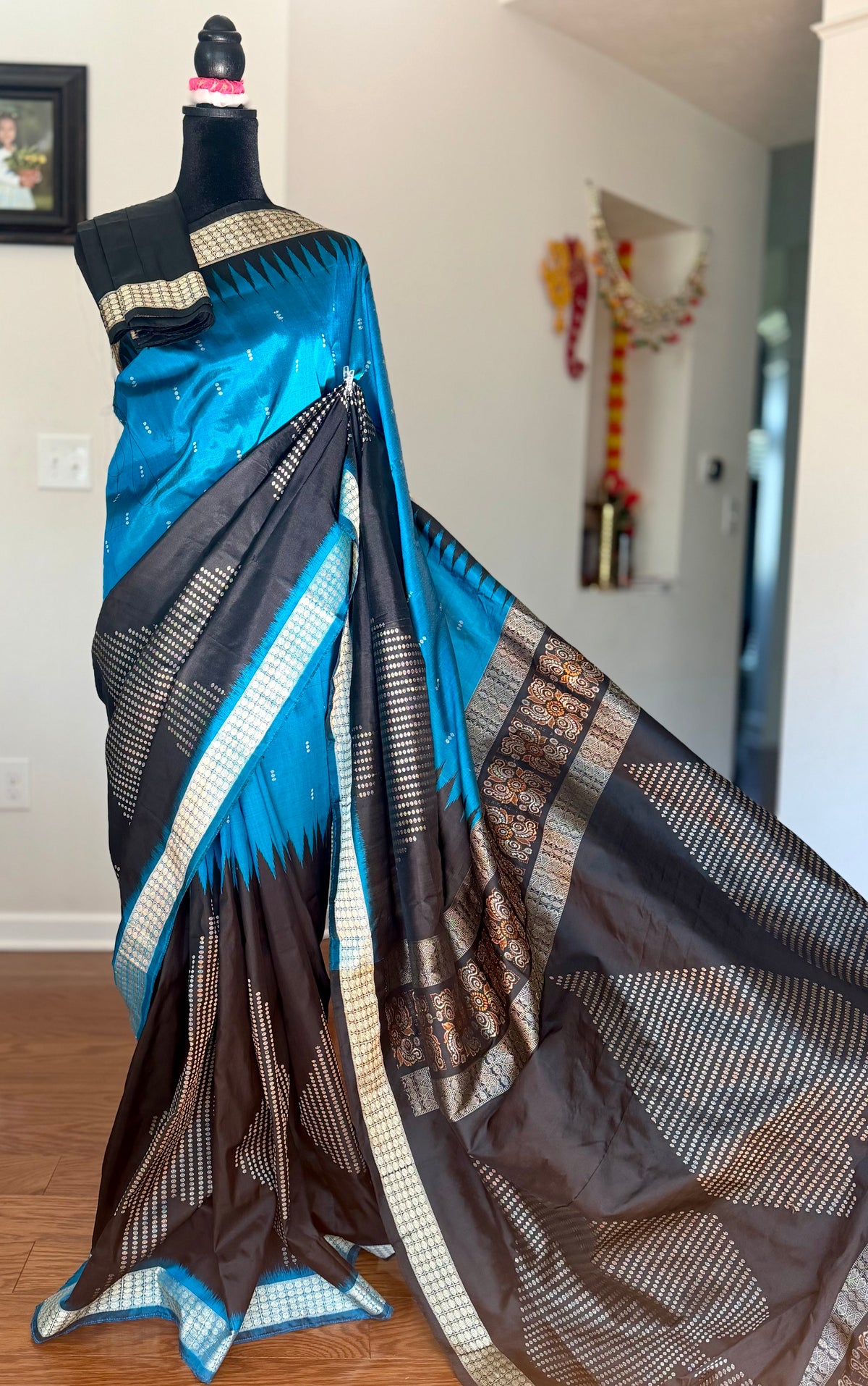 Beautiful Black and blue Handwoven Bomkai Pure Silk Saree –  from Odisha Weaves