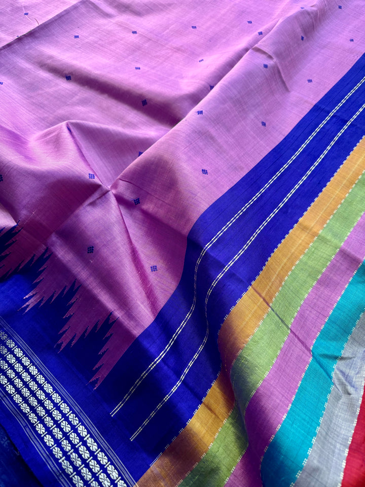Lavender Pink with blue combination Berhampuri Double pallu pure silk saree