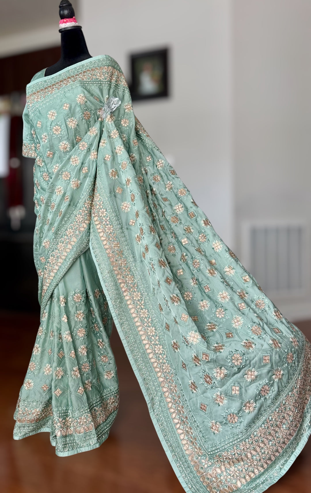 Sage Green Color gota and embroidery work designer satin crep silk saree|Party Wear Saree|PPS