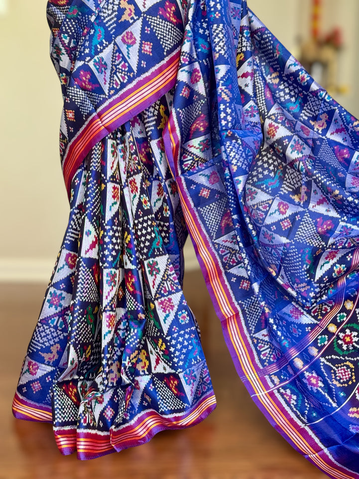 Blue color semi (double) ikat patan Patola pure silk saree