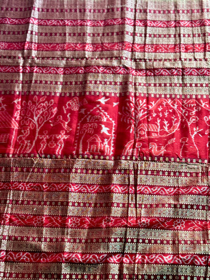 Gorgeous Pale Yellow handwoven Sambalpuri Ikat pure Silk saree