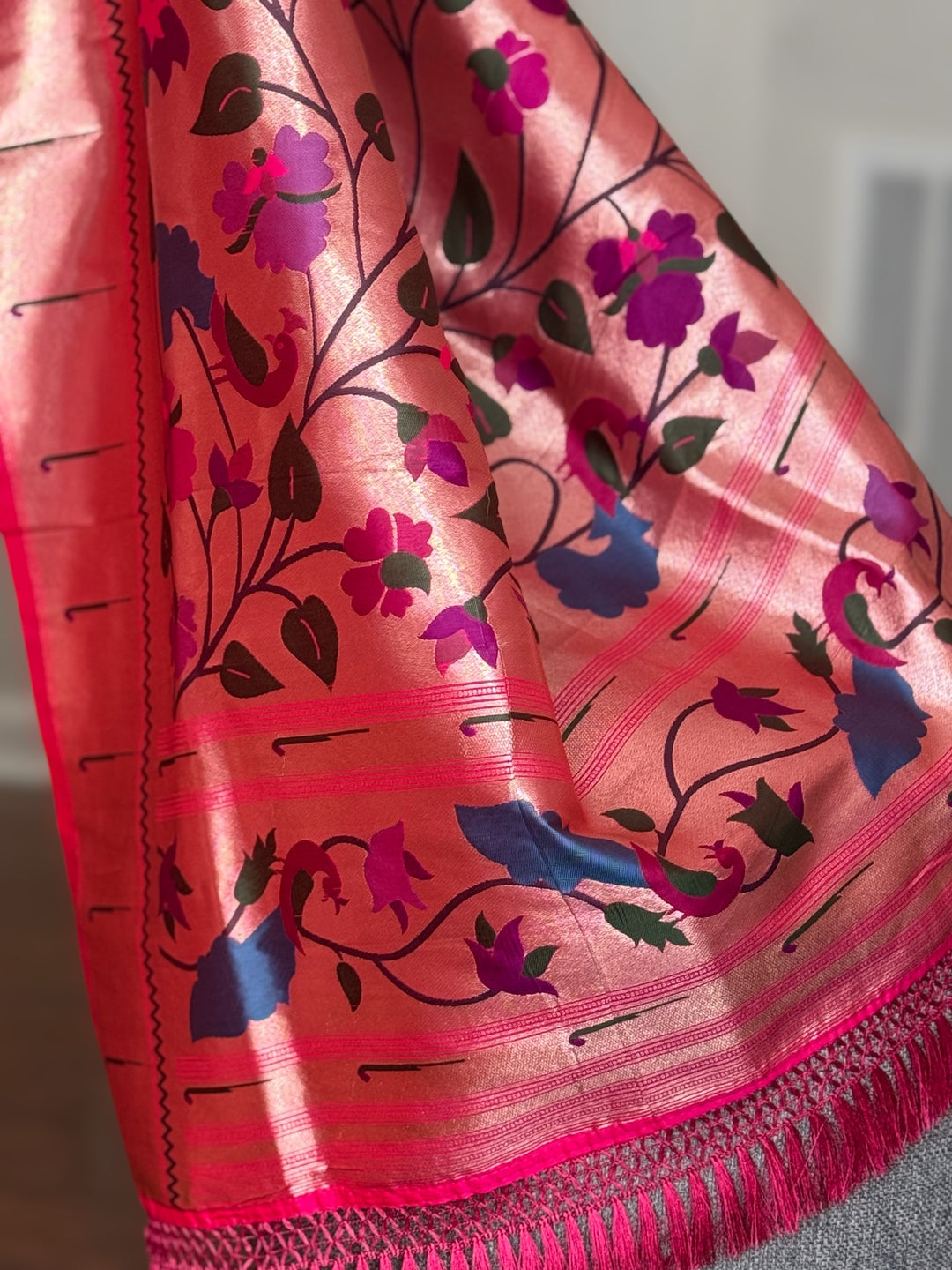 Pink color paithani inspired brocade saree with stitched blouse| Value Vogue