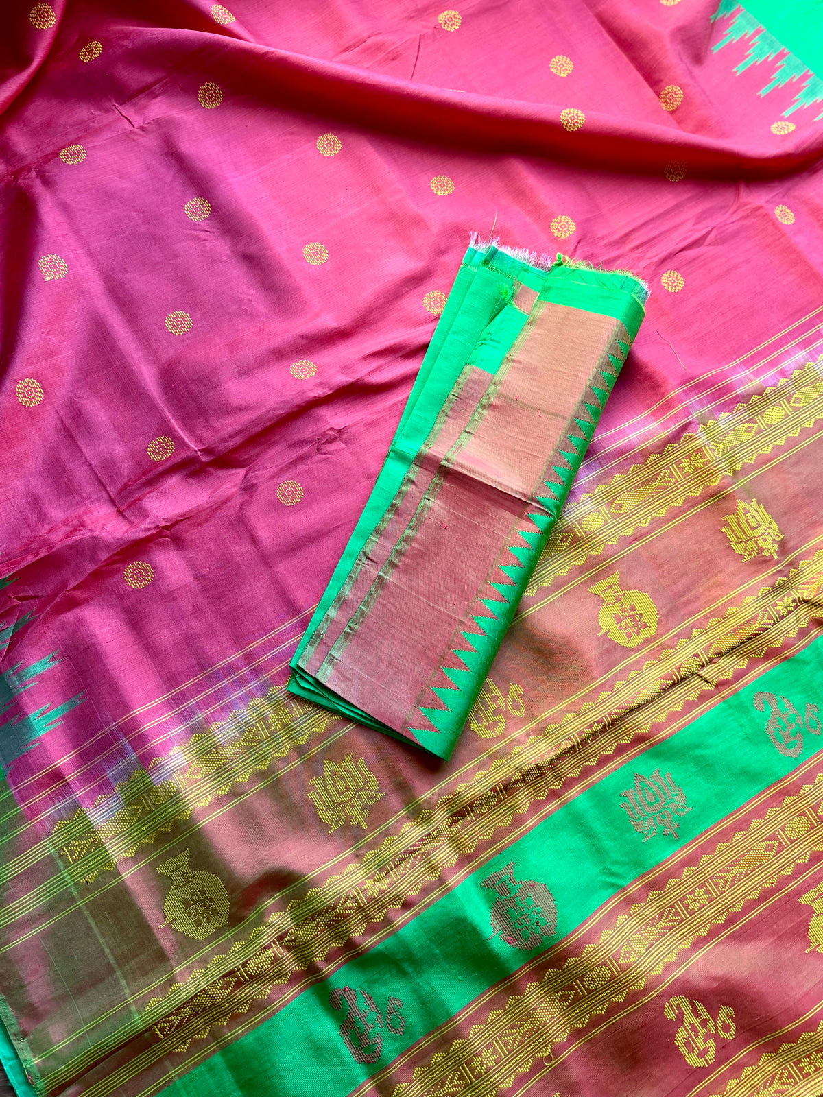 Dark Peach Berhampuri double pallu handwoven  Pure Silk Saree