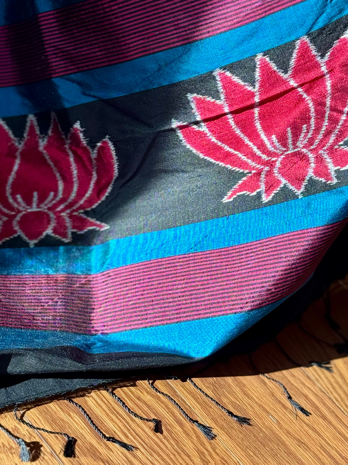 Lotus theme handwoven ikat pure silk saree|Odisha Weaves|Contemporary Ikat|