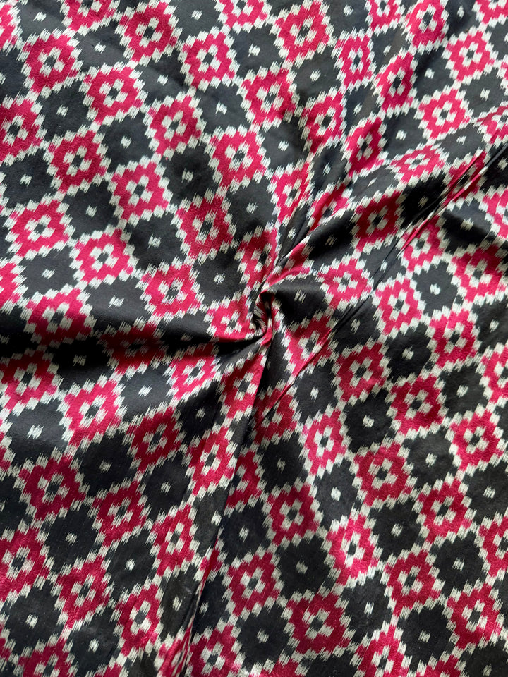 Black with red handwoven ikat pure silk saree|Odisha Weaves|Contemporary Ikat|