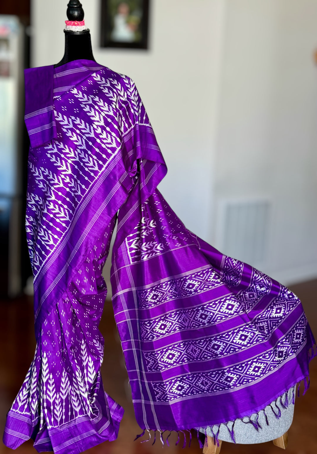 Purple color Pochampally Ikat pure silk saree