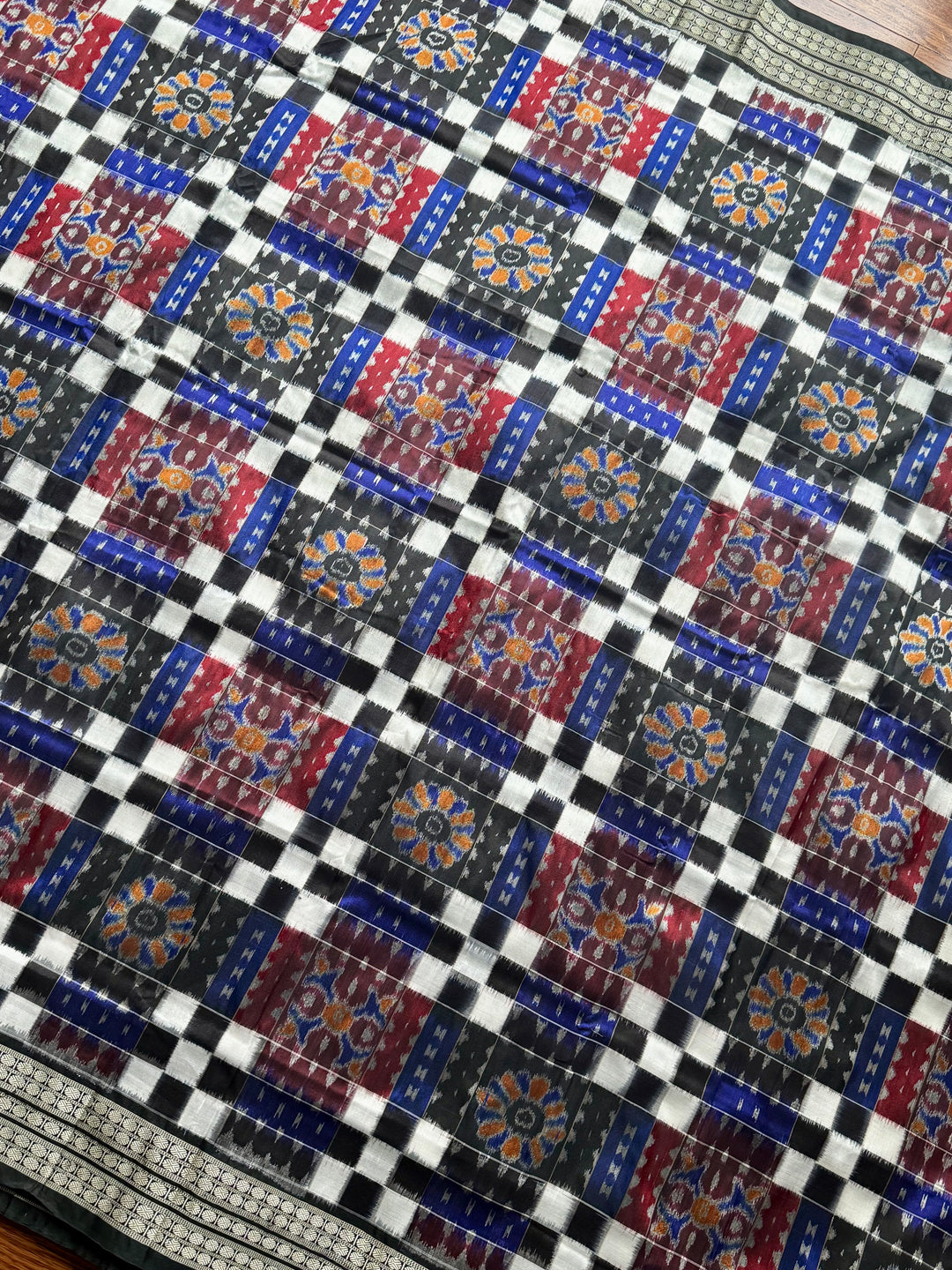 Handwoven Utkal Laxmi Sambalpuri ikat pure silk saree, Maroon Ikat pallu|Odisha Weaves|