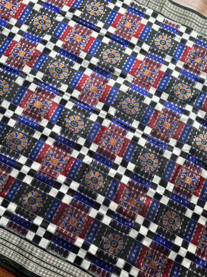 Handwoven Utkal Laxmi Sambalpuri ikat pure silk saree, Maroon Ikat pallu|Odisha Weaves|