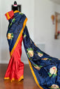 Orange with blue combination half saree concept Light weight bishnupuri hand painted pure silk saree|Value Vogue