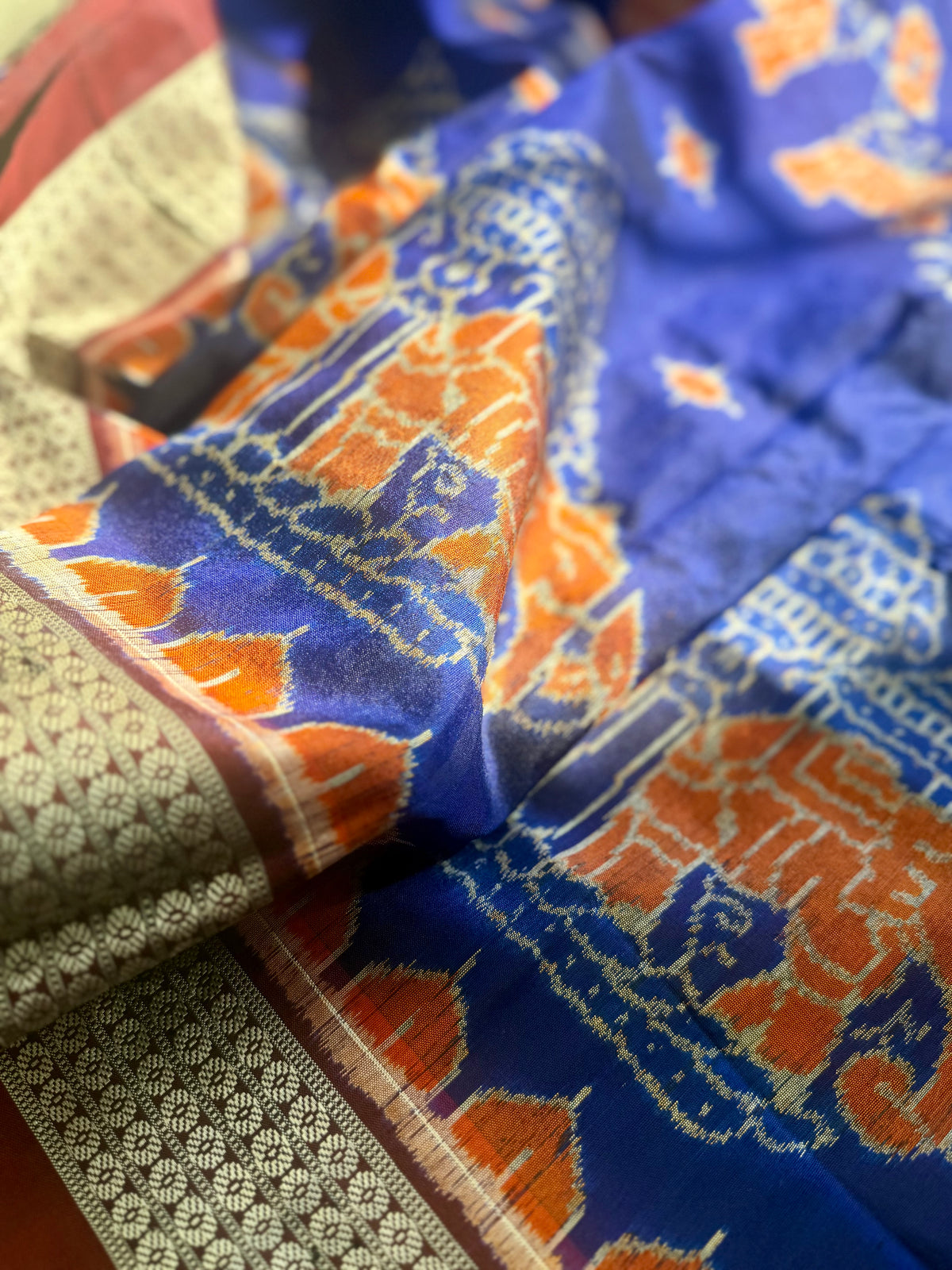 Blue & Maroon Sambalpuri Handwoven Ikat Elephant Motif pure silk Saree | Odisha weaves