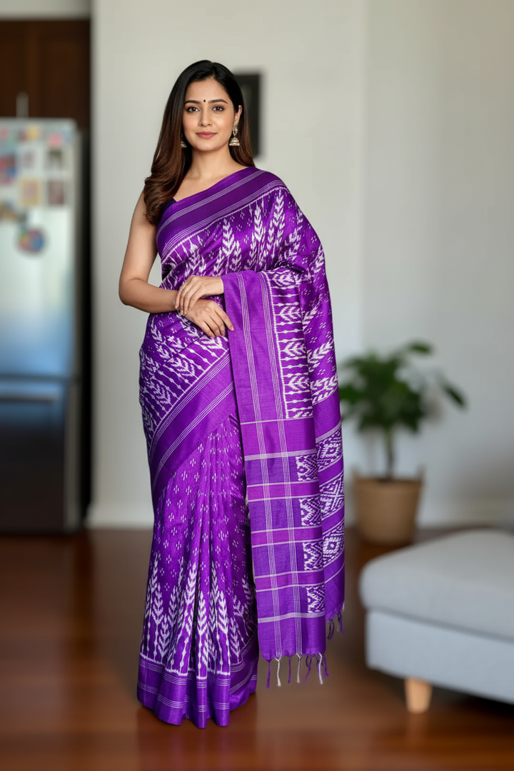 Purple color Pochampally Ikat pure silk saree
