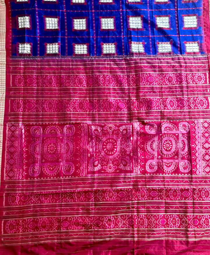 Handwoven Royal Blue Aswini Sambalpuri Double ikat pure silk saree|Odisha Weaves|