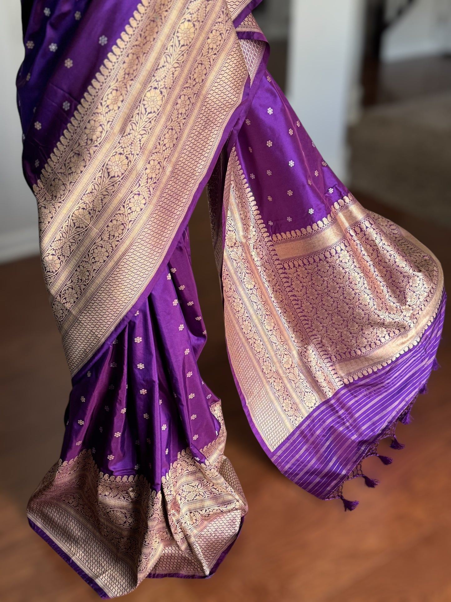 Exquisite piece of Banarasi handloom katan pure silk saree in purple