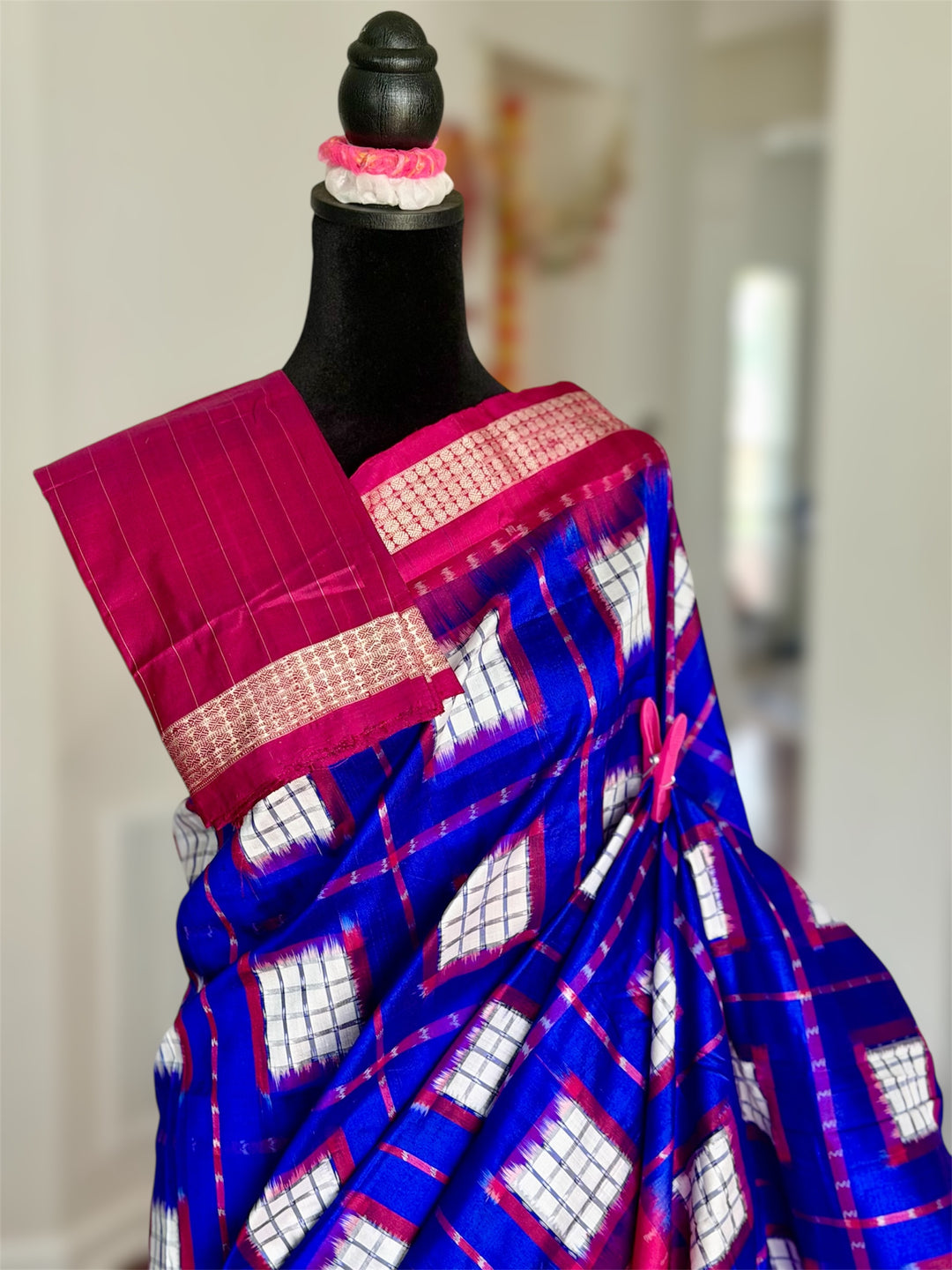 Handwoven Royal Blue Aswini Sambalpuri Double ikat pure silk saree|Odisha Weaves|