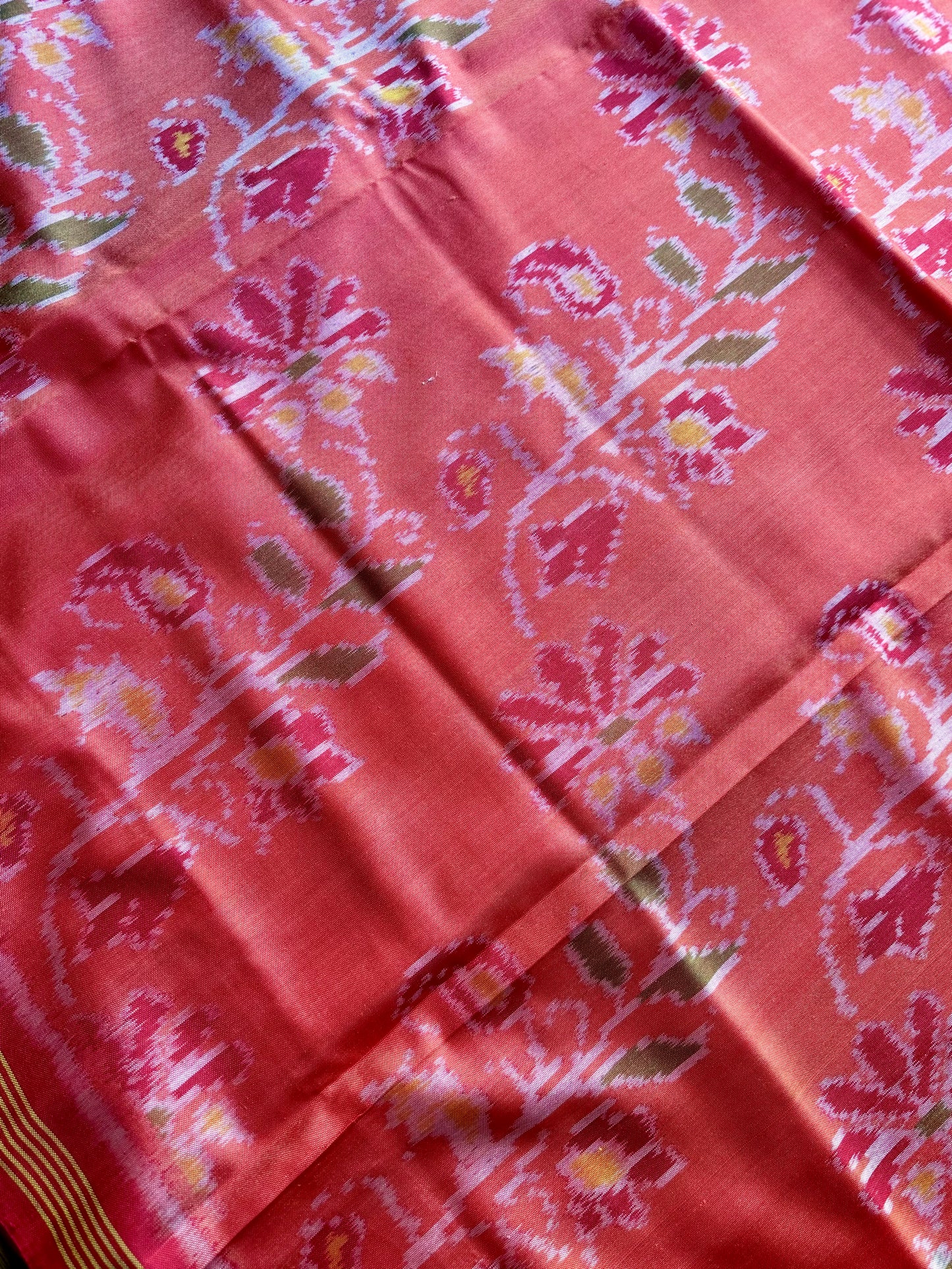 Peach color semi (double) ikat patan Patola pure silk saree