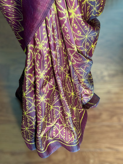 Brown Contemporary Pure silk ikat saree from Odisha weaves