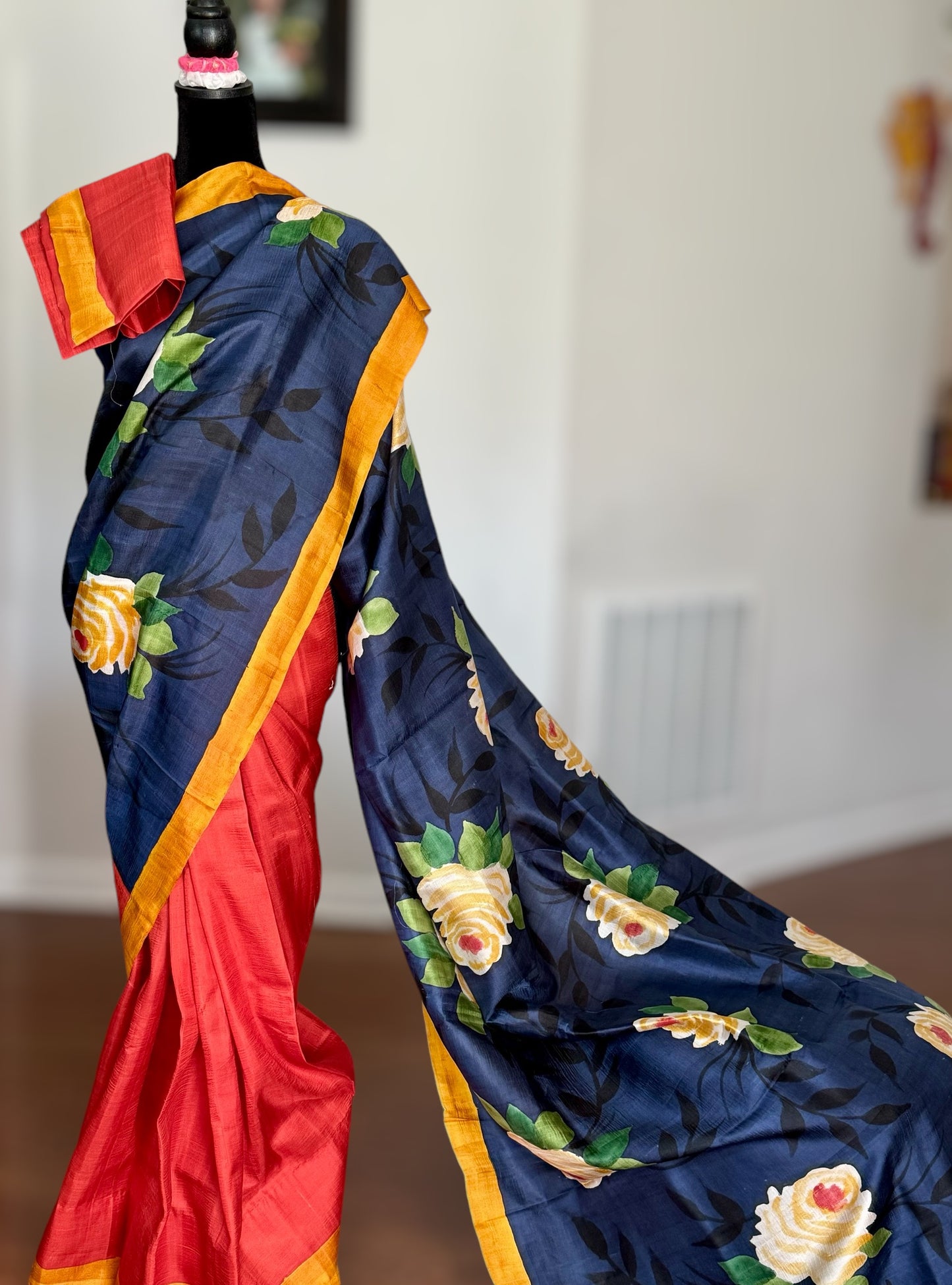 Orange with blue combination half saree concept Light weight bishnupuri hand painted pure silk saree|Value Vogue