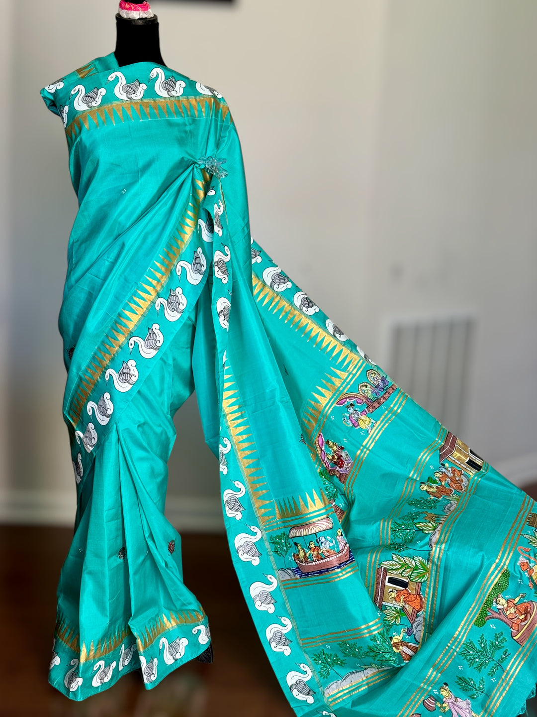 Ramayan theme Odisha Pattachitra on Kanjivaram soft silk saree