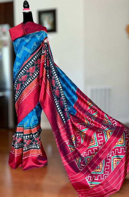 Elegant Blue Pochampally ikat pure silk saree