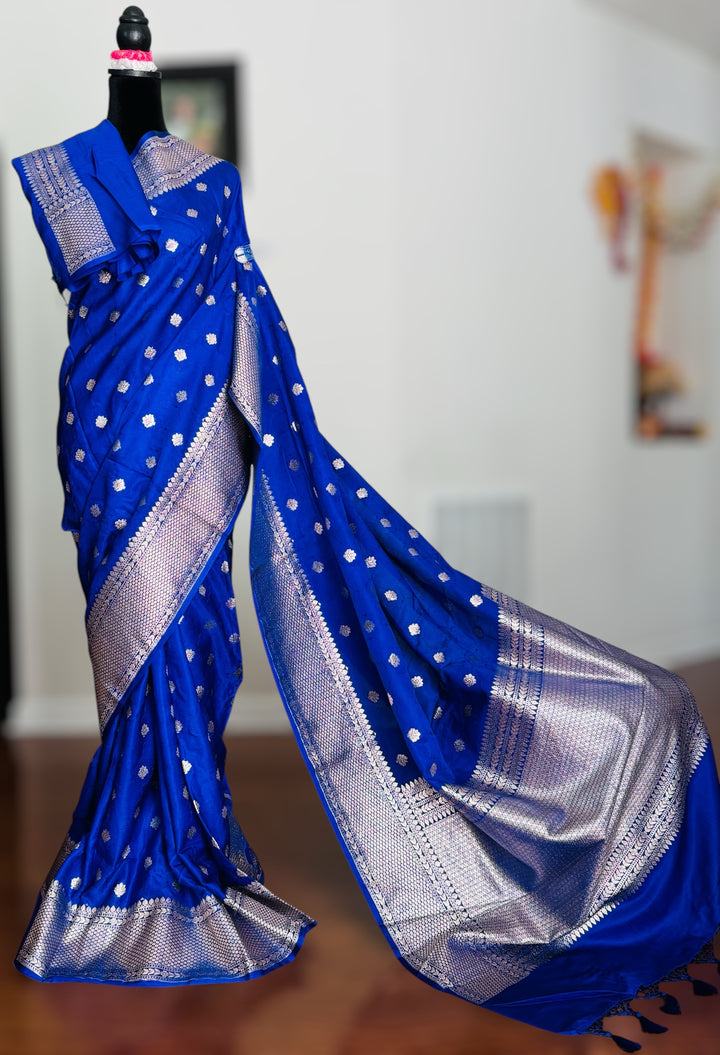 Royal Blue color Banarasi Semi Mashru Silk Saree Saree|Value Vogue