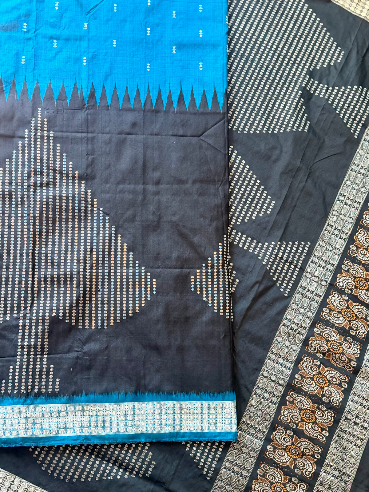 Beautiful Black and blue Handwoven Bomkai Pure Silk Saree –  from Odisha Weaves