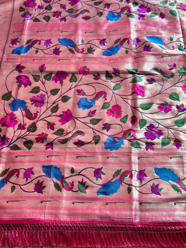 Pink color paithani inspired brocade saree with stitched blouse| Value Vogue