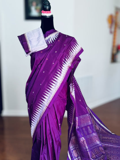 Purple Bomkai Pure Silk Saree