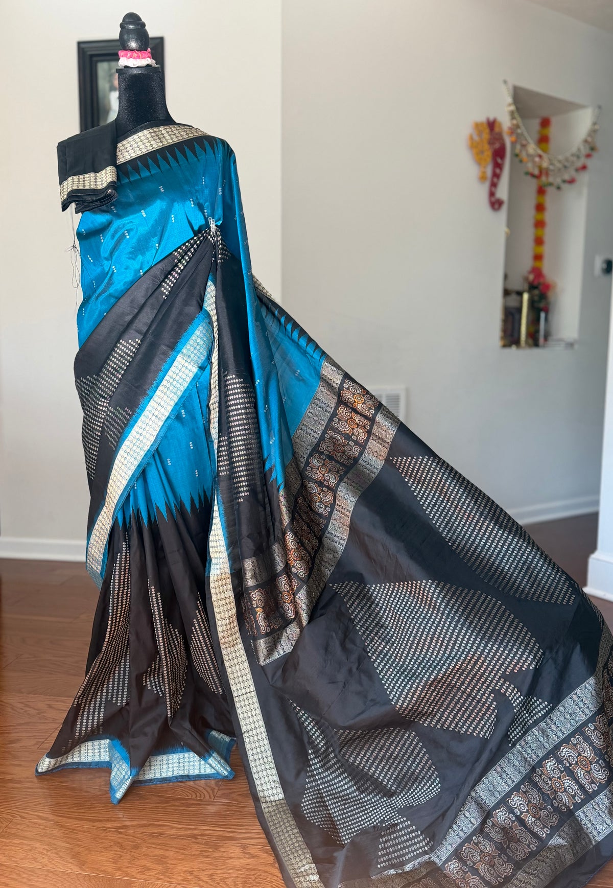 Beautiful Black and blue Handwoven Bomkai Pure Silk Saree –  from Odisha Weaves