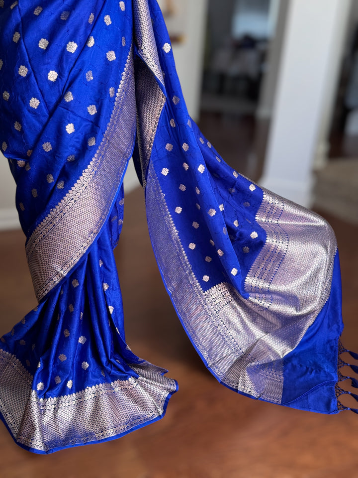 Royal Blue color Banarasi Semi Mashru Silk Saree Saree|Value Vogue
