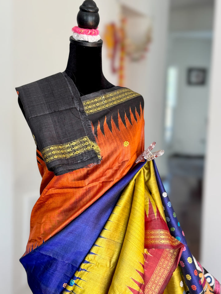 Gopalpur Handwoven Tussar Silk Saree with Dolabedi Pallu - Traditional Indian Saree|Odisha weaves